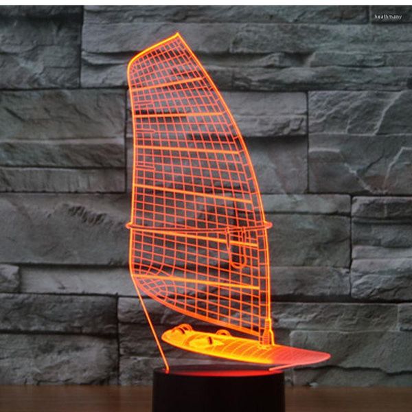 Veilleuses 3D lumière bateau voilier mouvement avec 7 couleurs pour la décoration de la maison lampe incroyable visualisation illusion d'optique
