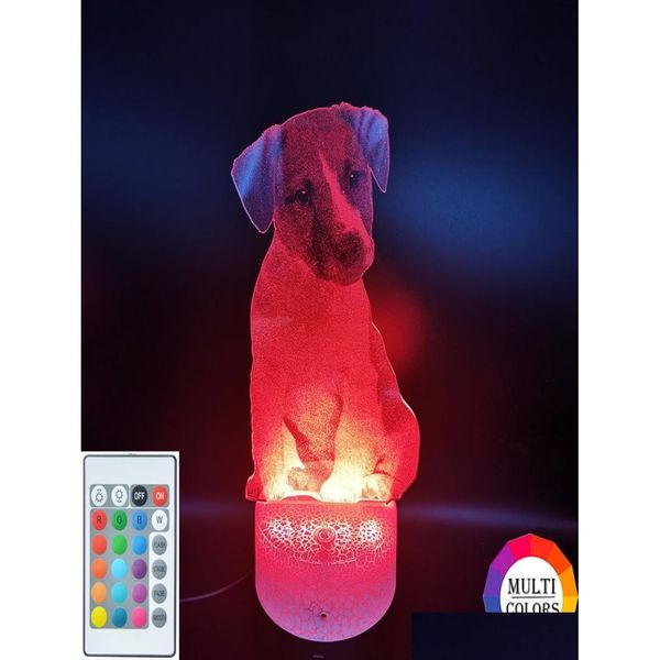 Veilleuses 3D veilleuse LED Jack Russell chiot veilleuse acrylique lampe de chien de compagnie décoration de la maison base de lave avec couleurs d'illusion bleu Dhvbk