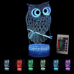 Nachtlichten 3D Night Light USB Powered Owl Led Desk Lamp Touch Key Decoration Sfeer Licht Gebruik Home Hotel Party Ornament P230331