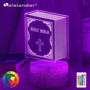 Nachtlichten 3D Optisch Acryl Night Light Lamp Book Holy Bible For Slaapkamer Decor Uniek christelijk geschenk Dropshipping USB Battery Table Lamp P230325