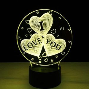 Veilleuses 3D lampe optique aime coeur je t'aime veilleuse DC 5V USB alimenté 5ème batterie entière Drop3060