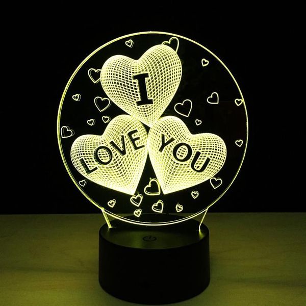 Veilleuses 3D lampe optique aime coeur je t'aime veilleuse DC 5V USB alimenté 5ème batterie entière Drop205M