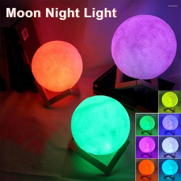 Veilleuses 3D impression lune lampe lumière LED alimenté par batterie avec support étoilé chambre chevet décor à la maison cadeau pour enfants