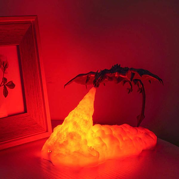 Veilleuses 3D Imprimé Dragon Led Veilleuse USB Rechargeable Veilleuse Creative LED Lampe de Table pour Enfants Cadeau Grand 3D Dragon Flamme Jouet Lampe P230331