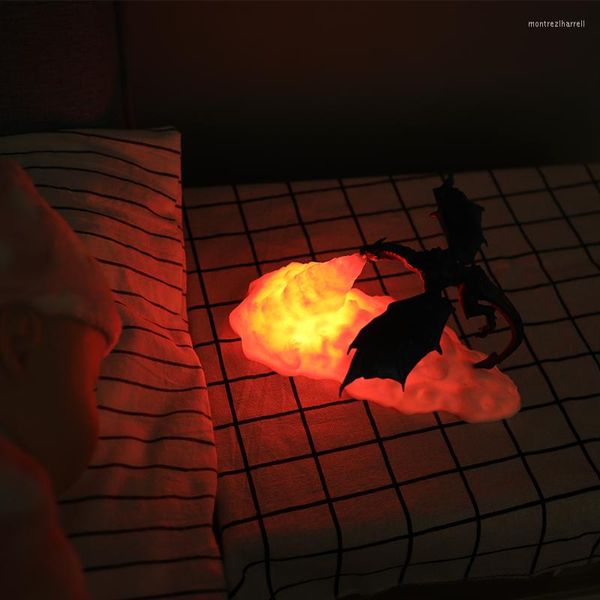 Veilleuses Lampes LED imprimées en 3D Protection des yeux Feu / Glace Dragon Lumière Enfants Sommeil Accompagner Lampe De Chevet Pour Chambre / Salon