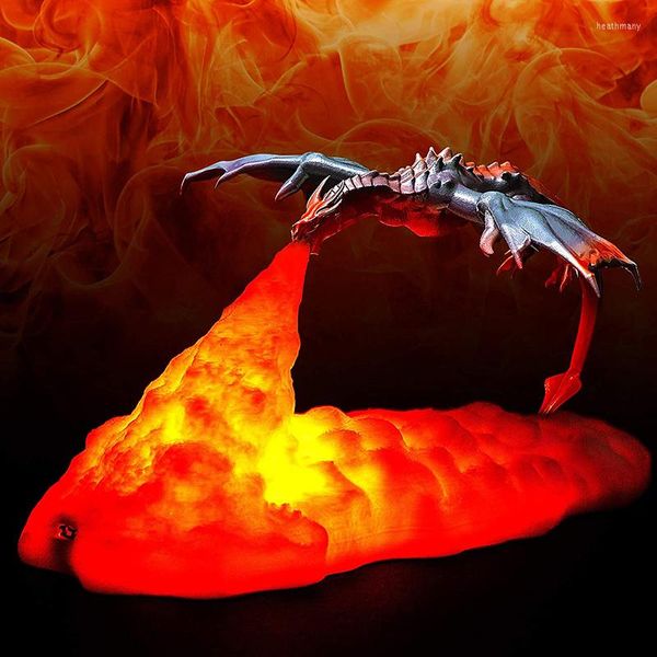 Veilleuses 3D imprimées volcan Dragon lampes lumière lune enfants sommeil accompagner USB Rechargeable pour enfants décorations pour la maison