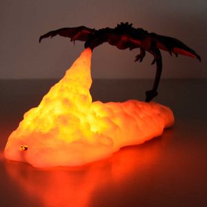 Nachtlichten 3D Room Decor Print Led Fire Dragon Ice Dragon Lampen Home Desktop Oplaadbare lamp Beste cadeau voor kinderen Familie Huis Decor P230325