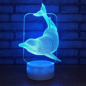 Luces nocturnas 3D USB Lámpara LED Dolphins Fish Room Decor 7 Cambio de color Ilusión visual Luz para niños Amigo Regalo