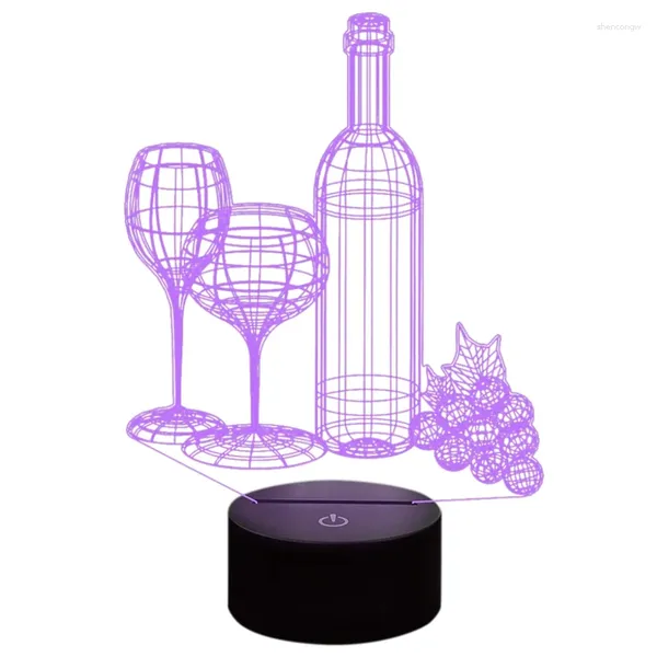 Veilleuses 3D bouteille de vin lampe 7 couleurs changeantes Illusion d'optique LED presse USB cadeaux d'anniversaire de noël pour enfants filles