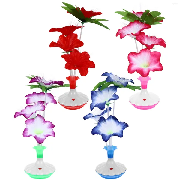 Veilleuses 4 pièces Vase à fleurs en fibre optique décoratif lumière LED décorer lampe de table en plastique