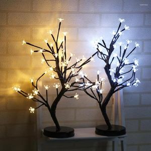 Veilleuses 48 LED en pot fleur de prunier dessus de bureau bonsaï décorations de Noël petit