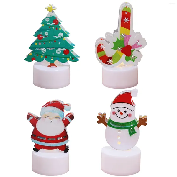 Veilleuses 4pcs LED mignon pour lampe de Noël décoration éclairée ornement de bureau mini père Noël bonhomme de neige fournitures de fête cadeau blanc chaud