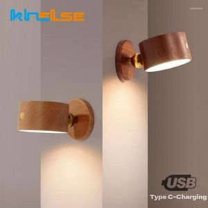 Veilleuses 4W en bois LED lumière magnétique avec interrupteur tactile Dimmable USB charge rotatif chambre miroir mural lampe de remplissage