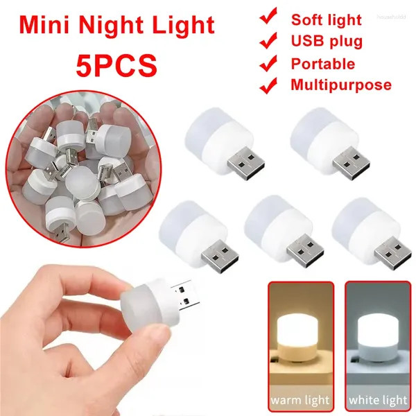 Veilleuses 5pcs Mini USB Plug Lampe LED Protection des yeux Lecture Ordinateur Mobile Power Charge Petit Rond
