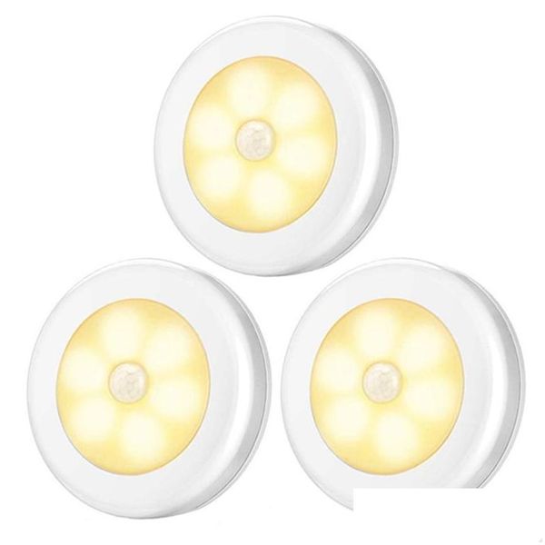 Luces nocturnas 6 LED con batería, sensor de movimiento cuadrado/redondo, inducción PIR, luz debajo del gabinete, lámpara de armario para escaleras, cocina, caída otxus