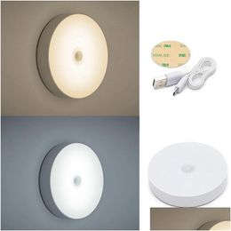 Veilleuses 6 LED Pir Motion Sensor Light On / Off pour chambre à coucher, escaliers, armoire, armoire, lampe murale rechargeable sans fil USB Drop Deliver Dhpxb