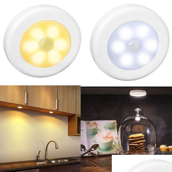 Veilleuses 6Led Capteur Lumière Infrarouge Mouvement Bbs On Et Hors Placard Batterie Alimentation Pour La Maison Applique Armoire Escalier Décoration Lightin Dhaoe