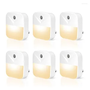 Nachtverlichting 6PCS LED-lichtstekker Zacht Warm Wit Schemering tot zonsopgang Sensor voor slaapkamer Badkamer Keuken Hal Trappen ONS