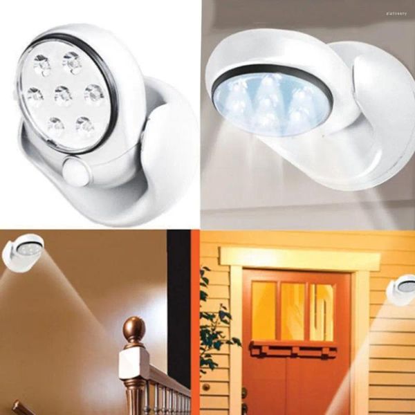 Veilleuses 6V 7 LED sans fil capteur activé par le mouvement lampe de lumière 360 degrés rotation lampes murales porche blanc éclairage extérieur intérieur