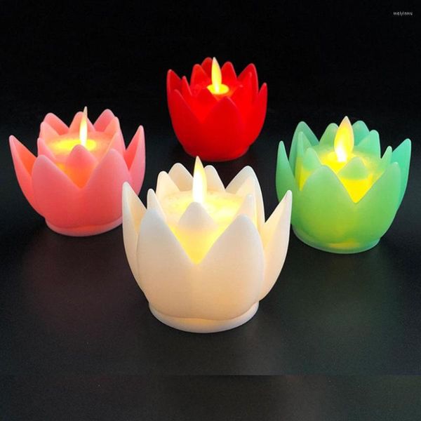 Luces nocturnas 6X Velas de flores eléctricas Parpadeo blanco cálido Luz de té de loto LED Lámpara de noche portátil de viaje Pray