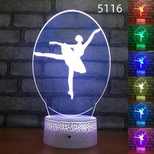 Nachtverlichting 7 Kleur Ballet Dancer 3D Lamp kleurrijk touch Nightlight Visual Nieuwheid bureau Tafel USB Slaapkamer Decoratieverlichting
