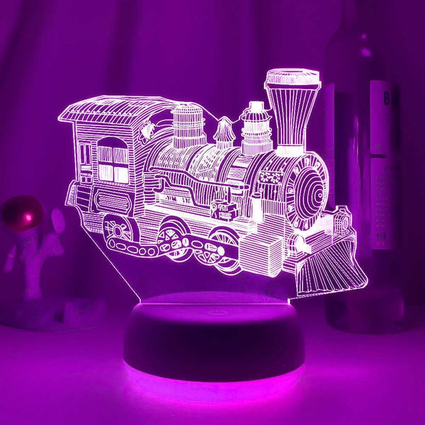 Luces nocturnas 7 colores LED tren juguete regalo de cumpleaños luz nocturna 3d motocicleta avión coche niño táctil USB lámpara de mesa decoración mesita de noche lámpara de escritorio P230331