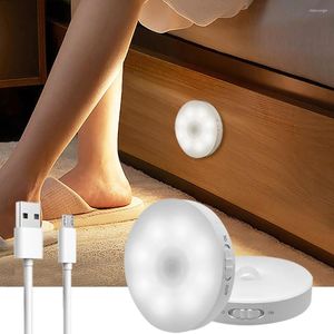 Veilleuses 700mAh PIR détecteur de mouvement LED lumière USB lampe rechargeable pour chambre à coucher armoire de cuisine placard sans fil