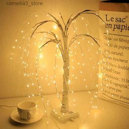 Veilleuses 8 modes LED saule pleureur éclairé avec guirlande lumineuse pour Noël, fête, festival, mariage, décoration de chambre à coucher Q231114