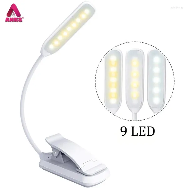 Lumières nocturnes 9 LED LECTRE LIVRE LUMIÈRE LAMPE USB RECHARGAGE CLIVE CULIFIR LIMINATE