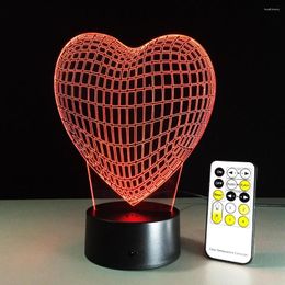 Nachtlichten A Heart 3D Stereo Illusion Lamp Acryl Love Table Remote USB Touch Switch 7 Kleurverandering Woonkamer Decoratief