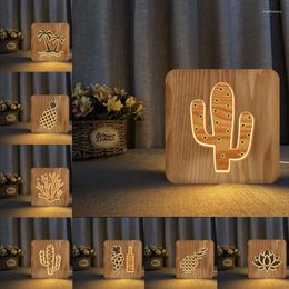 Luces de noche Acecorner LED USB Luz de madera Lotus Coco árbol planta lámpara novedad chico dormitorio 3D decoración mesa regalo para niños
