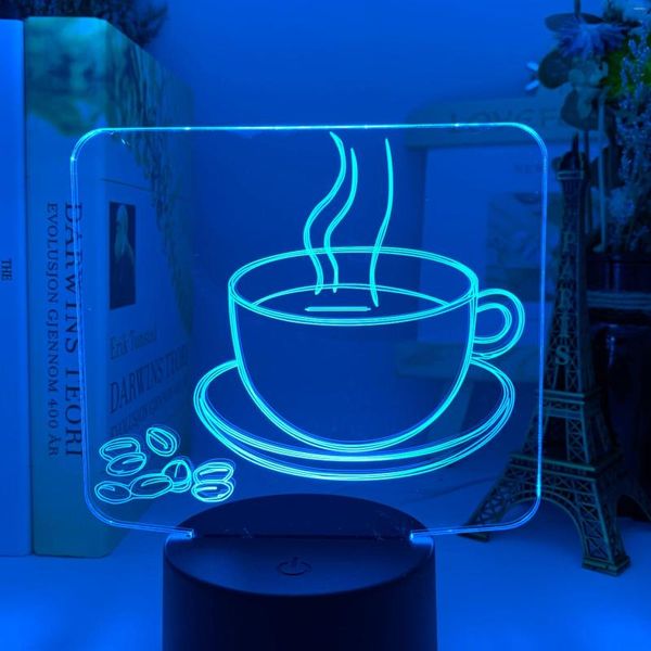 Luces nocturnas acrílicas 3D, luz Led óptica, modelo de taza de café, lámpara de mesa colorida para decoración de tienda, artilugios geniales, decoración para el hogar y la Oficina