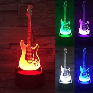 Luces nocturnas Acrílico Eléctrico LED Luz nocturna 3D Bajo Guitarra USB con batería 7 Cambio de color Luces nocturnas creativas Regalos Lámpara de mesa de escritorio R231110