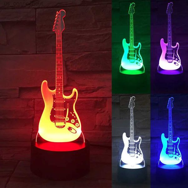 Luces nocturnas Acrílico Eléctrico LED Luz nocturna 3D Bajo Guitarra USB con batería 7 Cambio de color Luces nocturnas creativas Regalos Lámpara de mesa de escritorio R231110