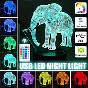 Lámpara de mesa LED RGB acrílica con luces nocturnas, figura de elefante para decoración de la habitación del hogar, luz colorida, regalo para niños, decoración 3D