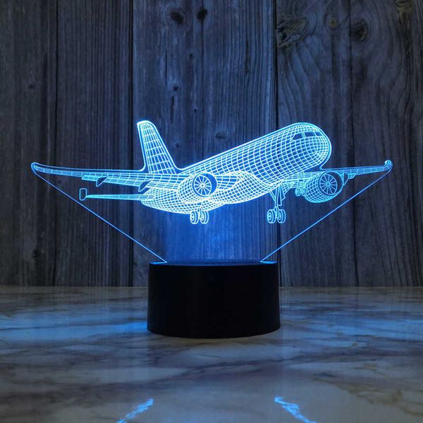 Night Lights Airplane 3d Night Light Usb Plug-in Touch Lámpara de mesa Decoración Nightlight Nightlight Niño Cumpleaños Regalos de Navidad para niños Niños P230325