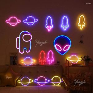 Nachtverlichting Alien Astronaut Neon Sign Rocket Space Star Modelleringslamp Nachtlampje Wanddecoratie voor Bar Party Game Room Festival