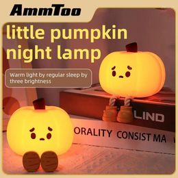 Nachtlichten Ammtoo LED Leuke pompoen zachte siliconenlamp USB oplaadbare timing bedachtsfeer decoratie