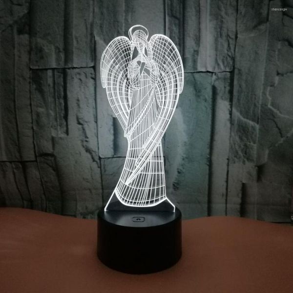 Luces nocturnas Ángel 3D luz LED colorida creativa USB lámpara de mesa acrílica lámparas de escritorio dormitorio decoración del hogar regalos para niños