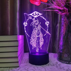 Luces nocturnas Anime 3D Lámpara LED Genshin Impacto Figura Raiden Shogun 16 Luz de color para niños Decoración del dormitorio del hogar Regalo de ilusión de Navidad