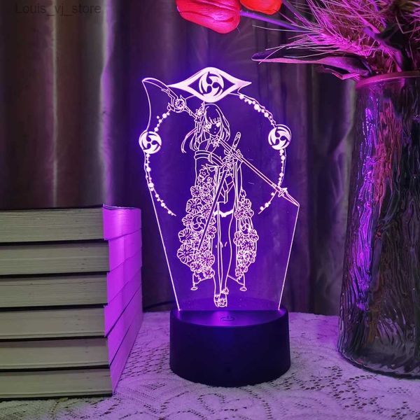 Luces nocturnas Anime 3D Lámpara LED Genshin Impacto Figura Raiden Shogun 16 Color Luz nocturna para niños Decoración del dormitorio en casa Regalo de ilusión navideña YQ231204