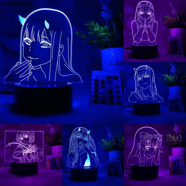 Luces nocturnas Anime Darling In The Franxx Zero Two 3D LED decoración lámpara figura luz nocturna