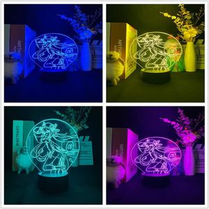 Nachtverlichting Anime Genshin Impact Hu Tao 3D Illusion Lamp LED Light Game voor slaapkamer Decor Lampara Bedlampjes