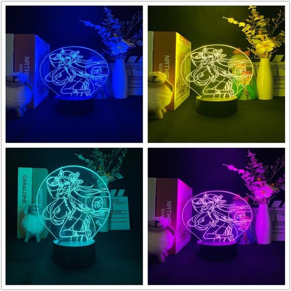 Lumières nocturnes Anime Genshin Impact Hu Tao 3d Illusion Lampe LED LED POUR LA LUMIÈRE POUR LA LAMPARA DE CHAMBRE LAMPARA