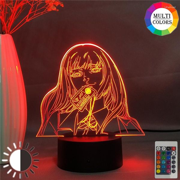 Luces nocturnas, lámpara de Anime Yumeko Jabami de Kakegurui, regalo de jugador compulsivo para decoración de dormitorio, luz nocturna, bonita luz Led japonesa Waifu