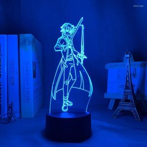 Luces nocturnas de Anime, luz Led, Sword Art Online Kirito para decoración de dormitorio, regalo, luz nocturna colorida, lámpara 3d de Manga Kazuto Kirigaya