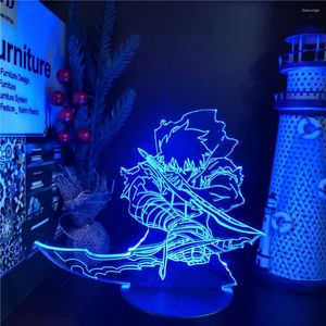 Luces nocturnas Anime Solo nivelación 3D lámpara de ilusión Sung Jin Woo luz LED colorida decoración de dormitorio mesa de noche Manga niños regalo de Navidad