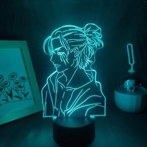 Veilleuses Attaque sur Titan 4 Figure Anime Eren Jaeger Yeager Lumière LED Manga RGB Shingeki No Kyojin Lampe 3D Chambre Décoration de Table