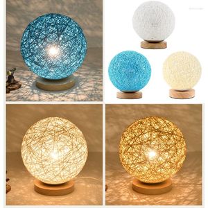 Lights Night Ball Wood Rattan LED TABLE LAMPEDIDE