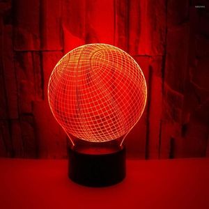 Luces nocturnas Baloncesto Lámpara 3D 16 Cambio de color LED Ilusión óptica Luz para niños Fanáticos del deporte Regalos Acrílico USB Mesa Novedad